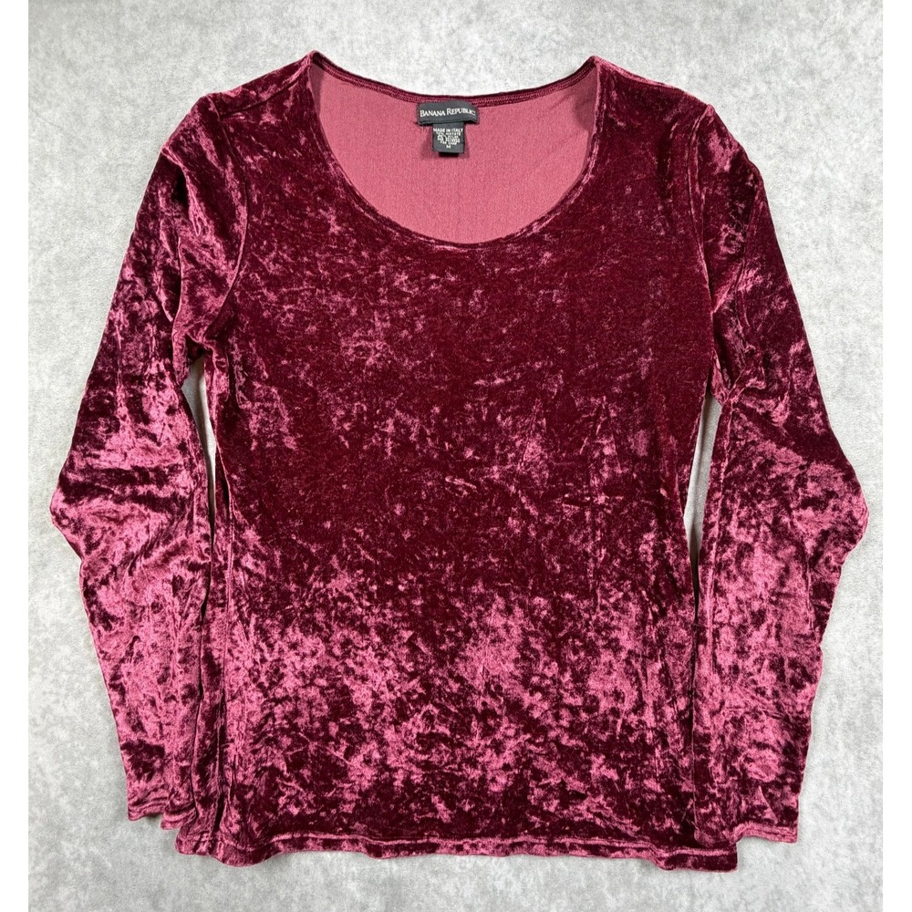 Banana Republic Vintage Womens Medium Crushed Velvet Top Burgundy Made in Italy - Picture 1 of 8